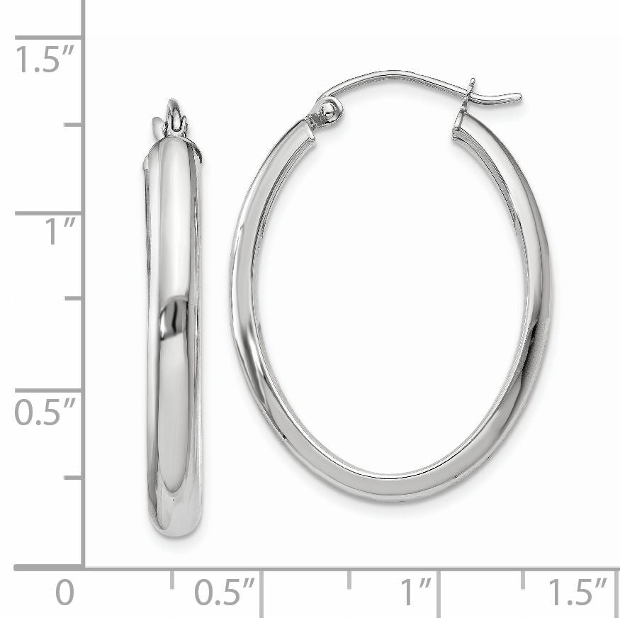 14k White Gold Polished 3.75mm Oval Tube Hoop Earrings-TF114