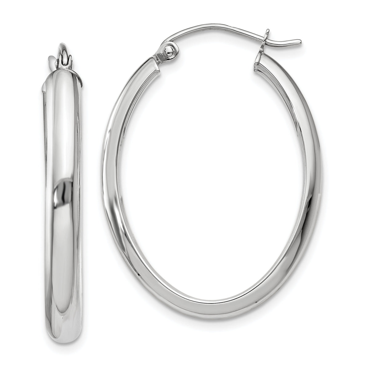 14k White Gold Polished 3.75mm Oval Tube Hoop Earrings-TF114