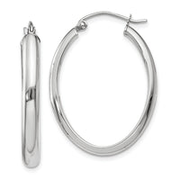 14k White Gold Polished 3.75mm Oval Tube Hoop Earrings-TF114