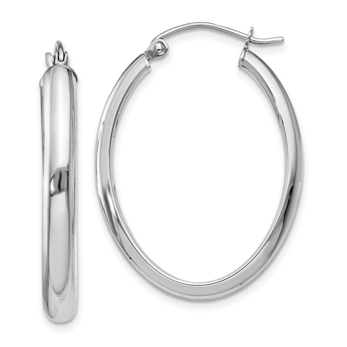 14k White Gold Polished 3.75mm Oval Tube Hoop Earrings-TF114