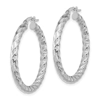 14k White Gold Polished 3mm Twisted Hoop Earrings-TF1146W