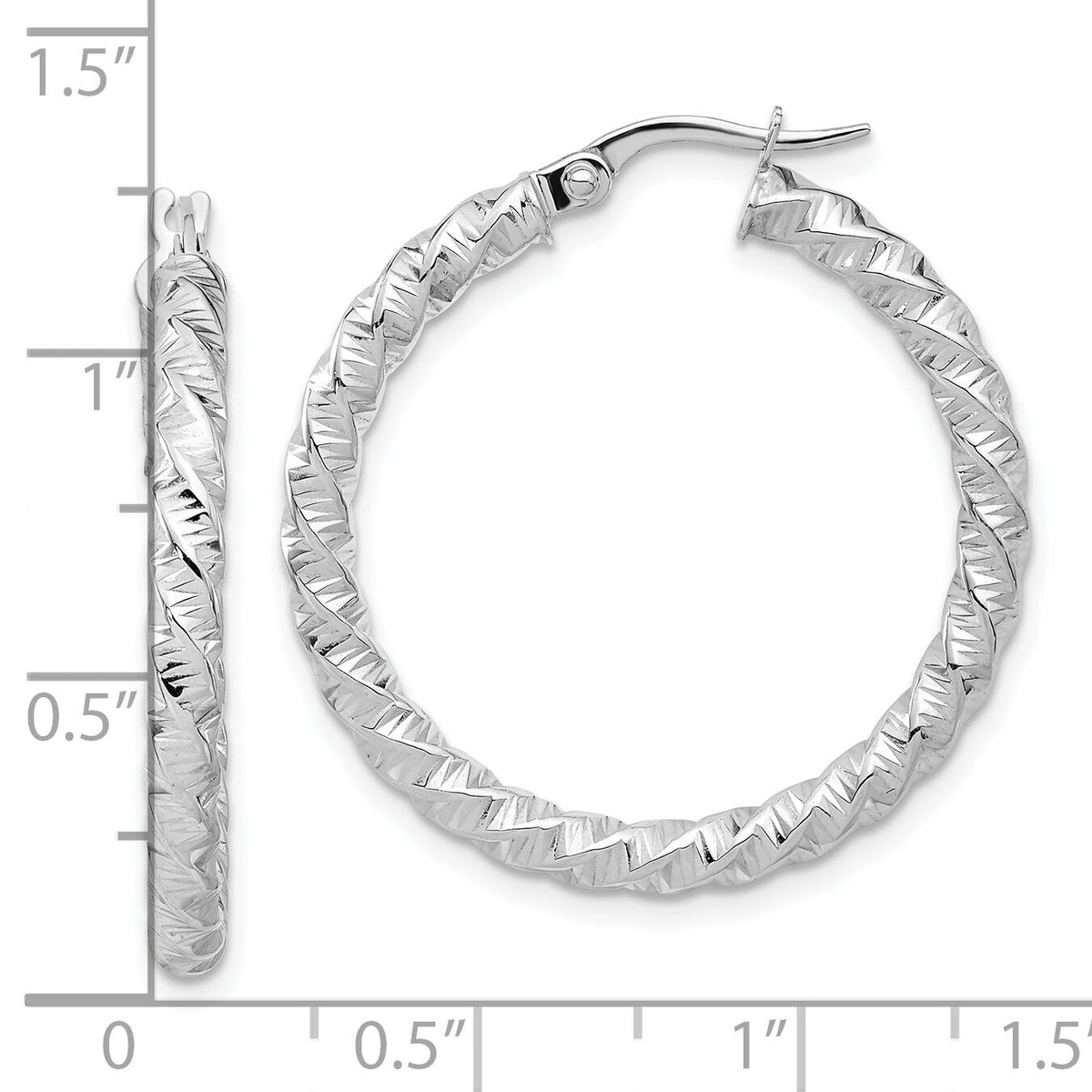 14k White Gold Polished 3mm Twisted Hoop Earrings-TF1146W