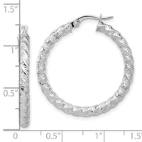 14k White Gold Polished 3mm Twisted Hoop Earrings-TF1146W