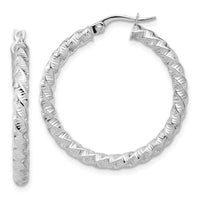 14k White Gold Polished 3mm Twisted Hoop Earrings-TF1146W