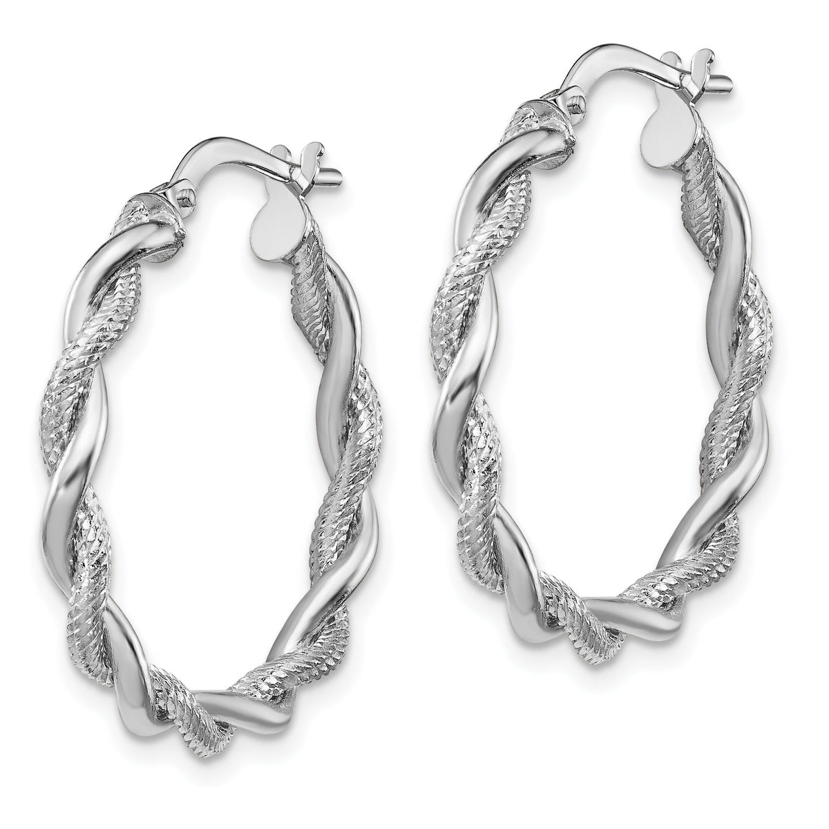 14k White Gold Medium 3mm Polished & Diamond-cut Twisted Hoops-TF1148W