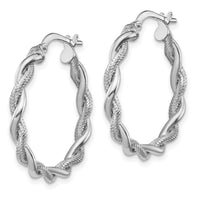 14k White Gold Medium 3mm Polished & Diamond-cut Twisted Hoops-TF1148W