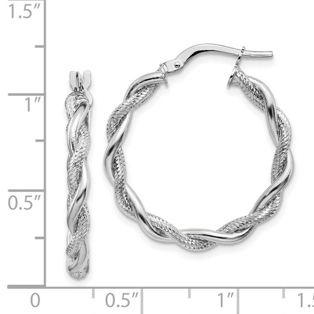 14k White Gold Medium 3mm Polished & Diamond-cut Twisted Hoops-TF1148W