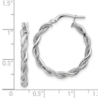 14k White Gold Medium 3mm Polished & Diamond-cut Twisted Hoops-TF1148W