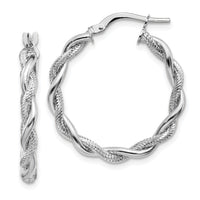 14k White Gold Medium 3mm Polished & Diamond-cut Twisted Hoops-TF1148W