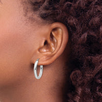 14k White Gold Polished 3.75mm Oval Tube Hoop Earrings-TF115