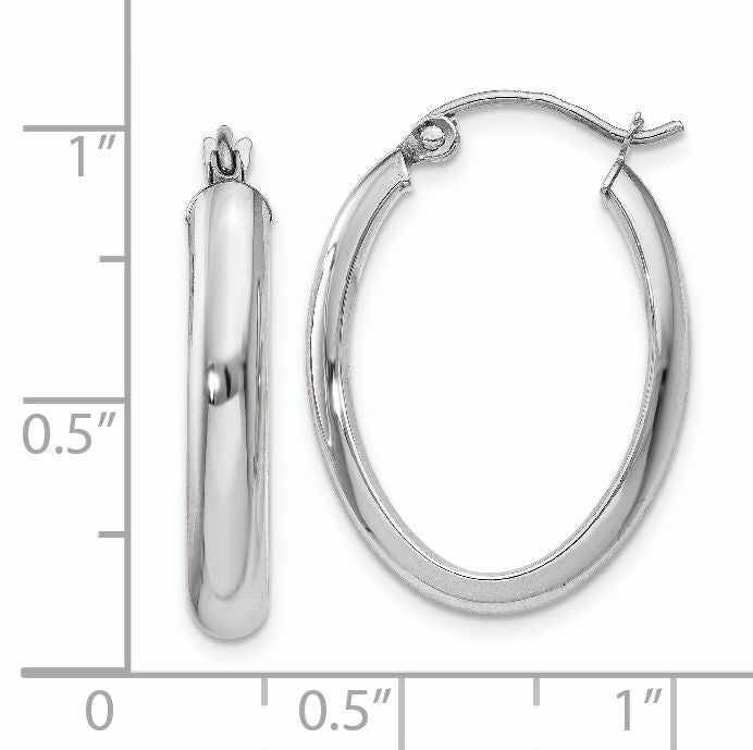 14k White Gold Polished 3.75mm Oval Tube Hoop Earrings-TF115