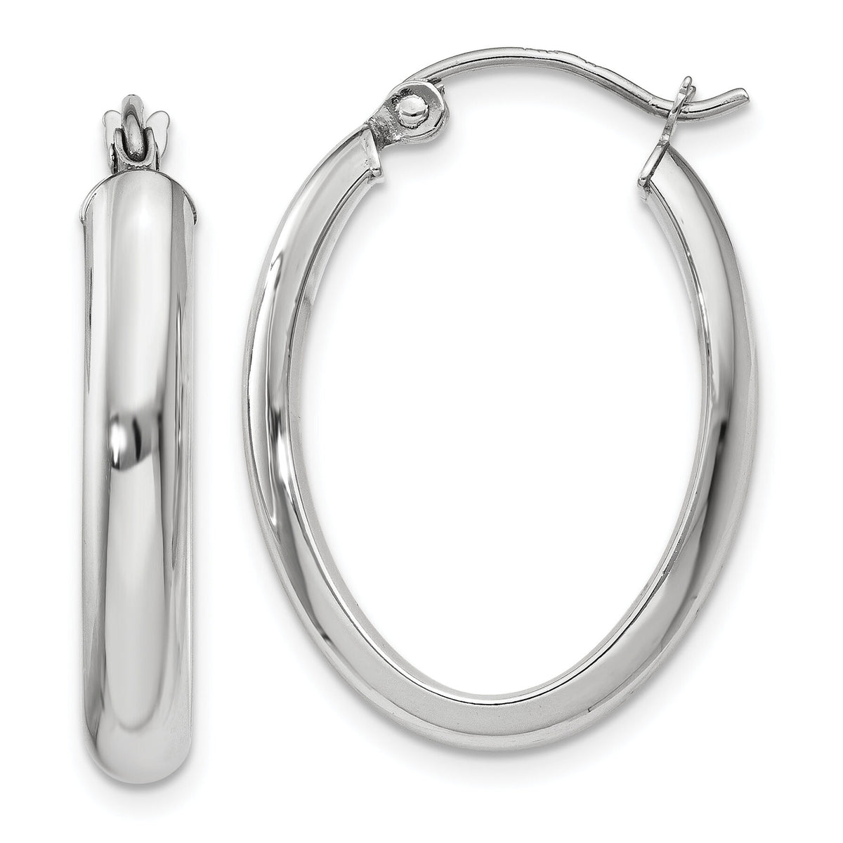 14k White Gold Polished 3.75mm Oval Tube Hoop Earrings-TF115