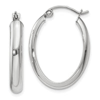 14k White Gold Polished 3.75mm Oval Tube Hoop Earrings-TF115