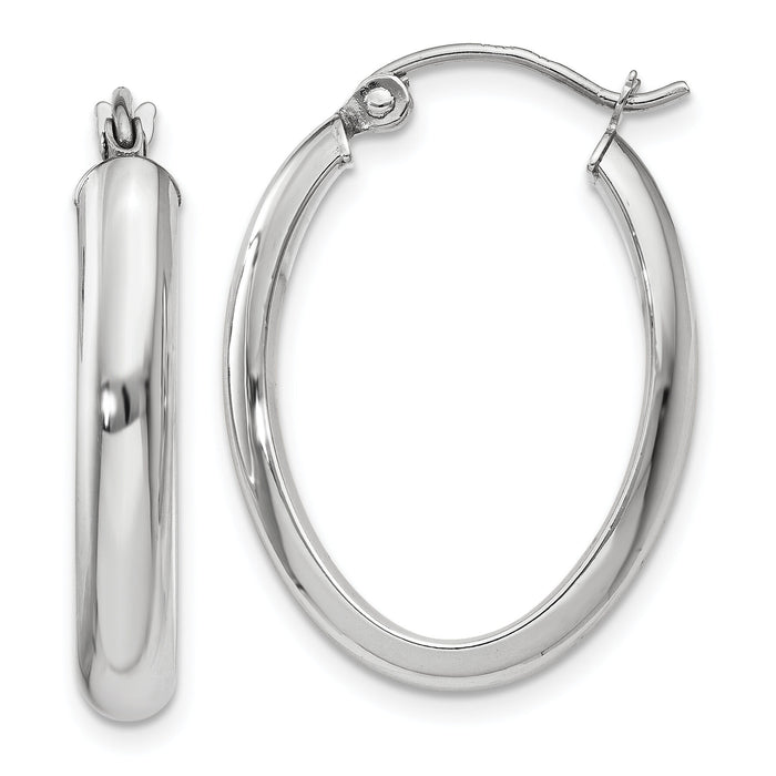 14k White Gold Polished 3.75mm Oval Tube Hoop Earrings-TF115