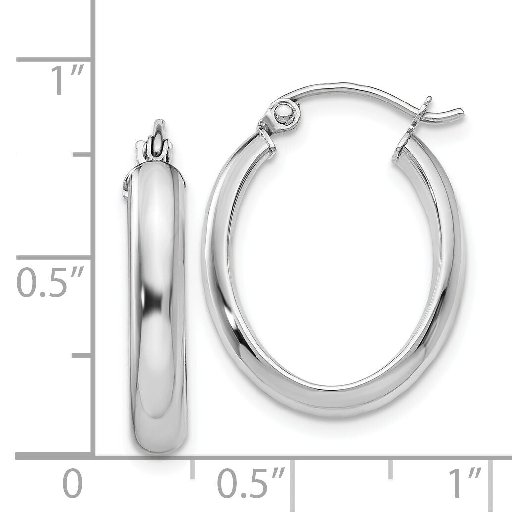 14k White Gold Polished 3.75mm Oval Tube Hoop Earrings-TF116