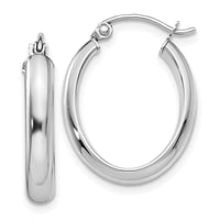 14k White Gold Polished 3.75mm Oval Tube Hoop Earrings-TF116
