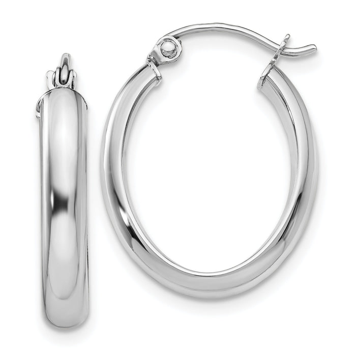 14k White Gold Polished 3.75mm Oval Tube Hoop Earrings-TF116