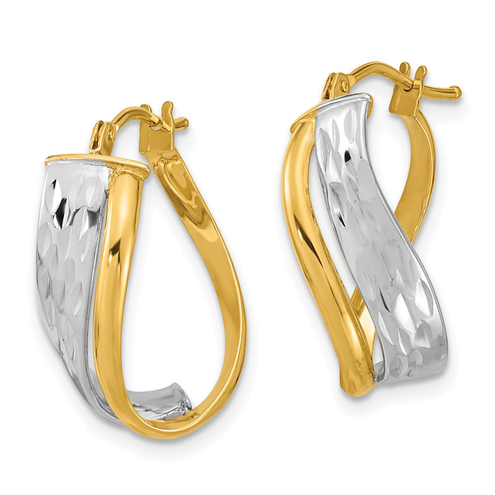 14k Two-Tone Diamond-cut and Polished Earrings-TF1166