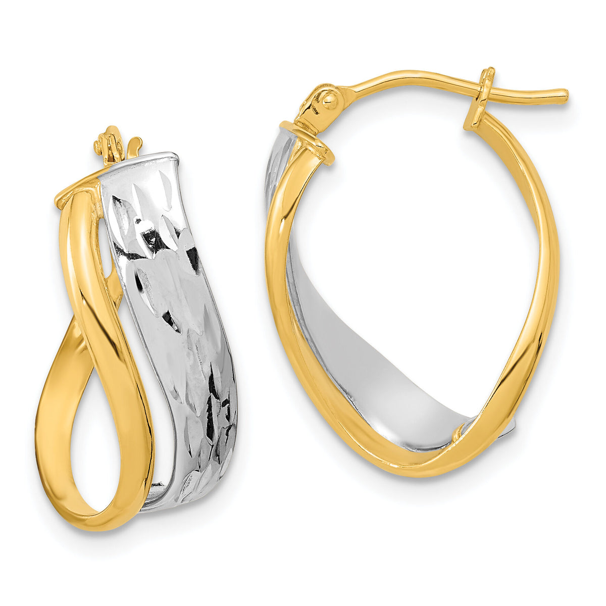 14k Two-Tone Diamond-cut and Polished Earrings-TF1166
