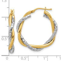 14k Two-tone Polished and Textured Twisted Hoop Earrings-TF1183