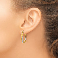 14k Two-tone Polished Rope Twisted Oval Hoop Earrings-TF1184