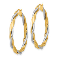 14k Two-tone Polished Rope Twisted Hoop Earrings-TF1187