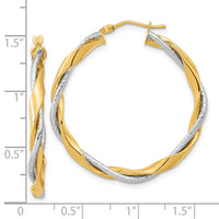 14k Two-tone Polished Rope Twisted Hoop Earrings-TF1187