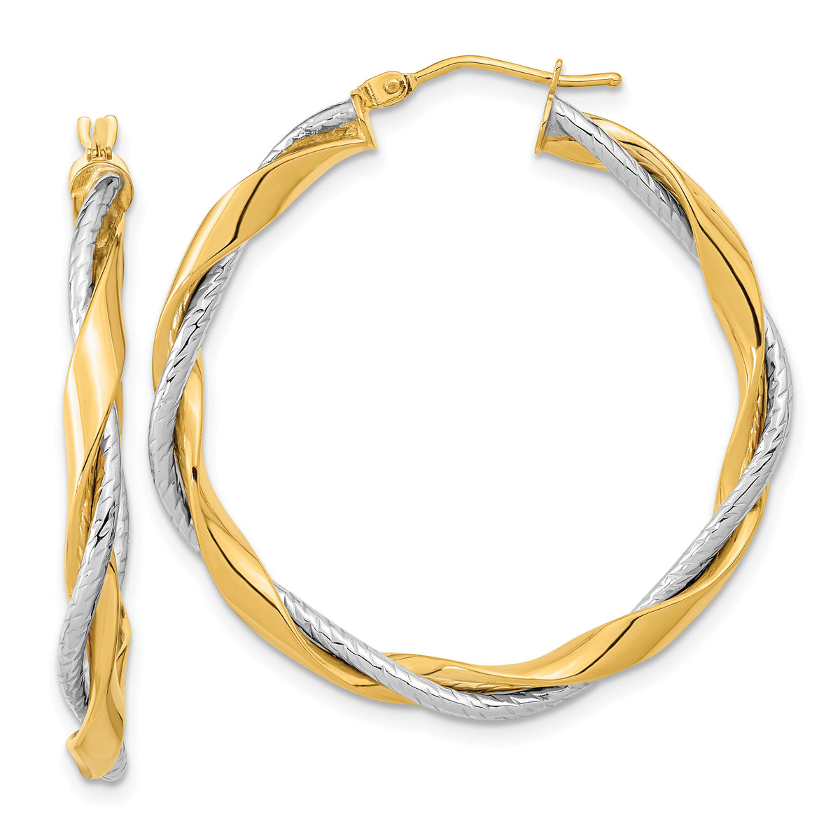 14k Two-tone Polished Rope Twisted Hoop Earrings-TF1187