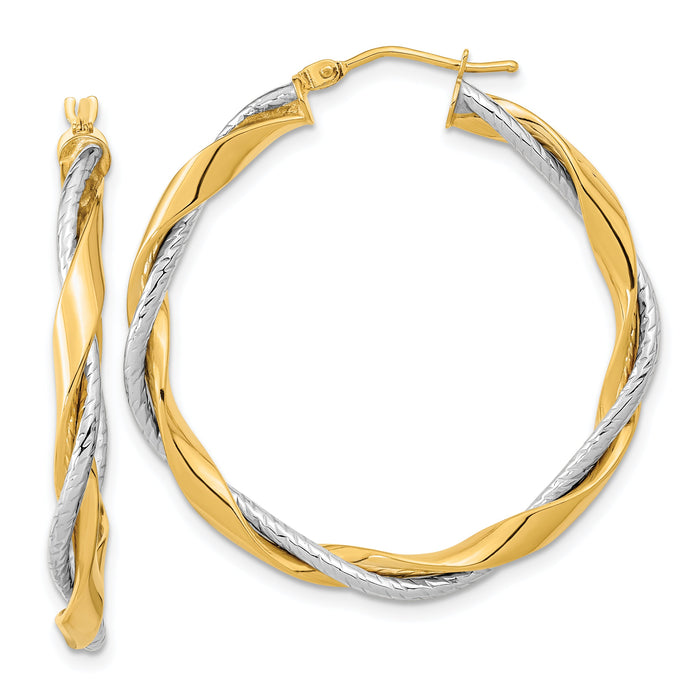 14k Two-tone Polished Rope Twisted Hoop Earrings-TF1187