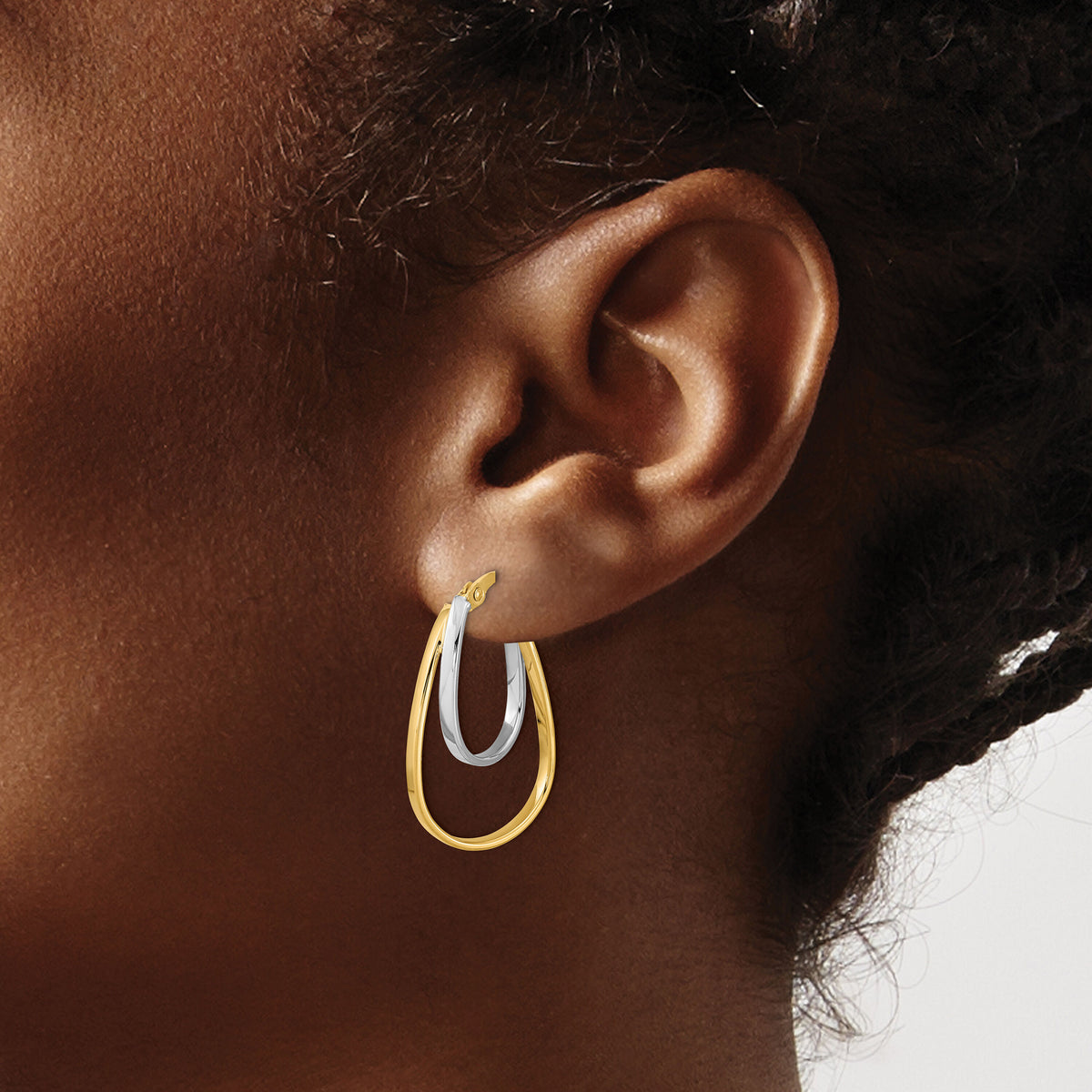 14k Two-tone Polished Double Oval Hoop Earrings-TF1188