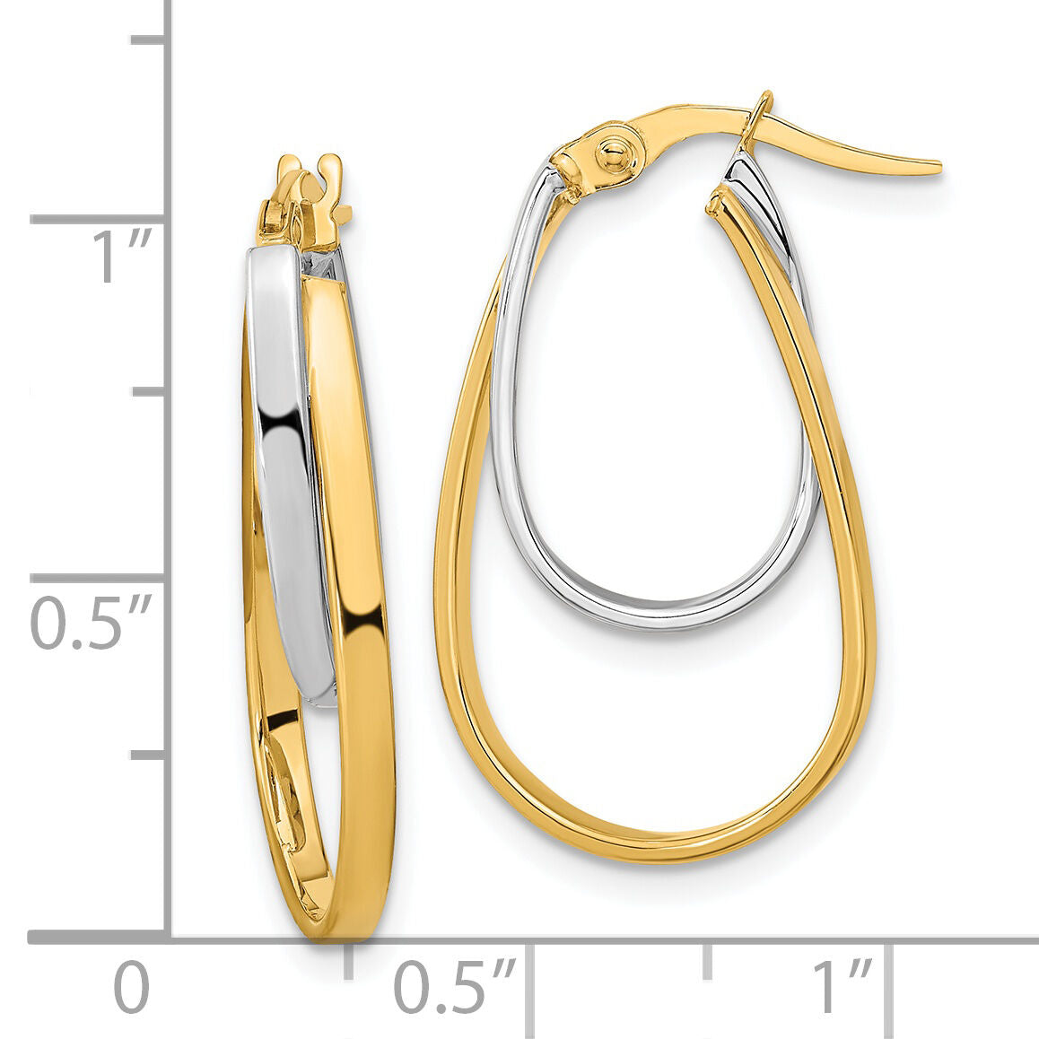14k Two-tone Polished Double Oval Hoop Earrings-TF1188