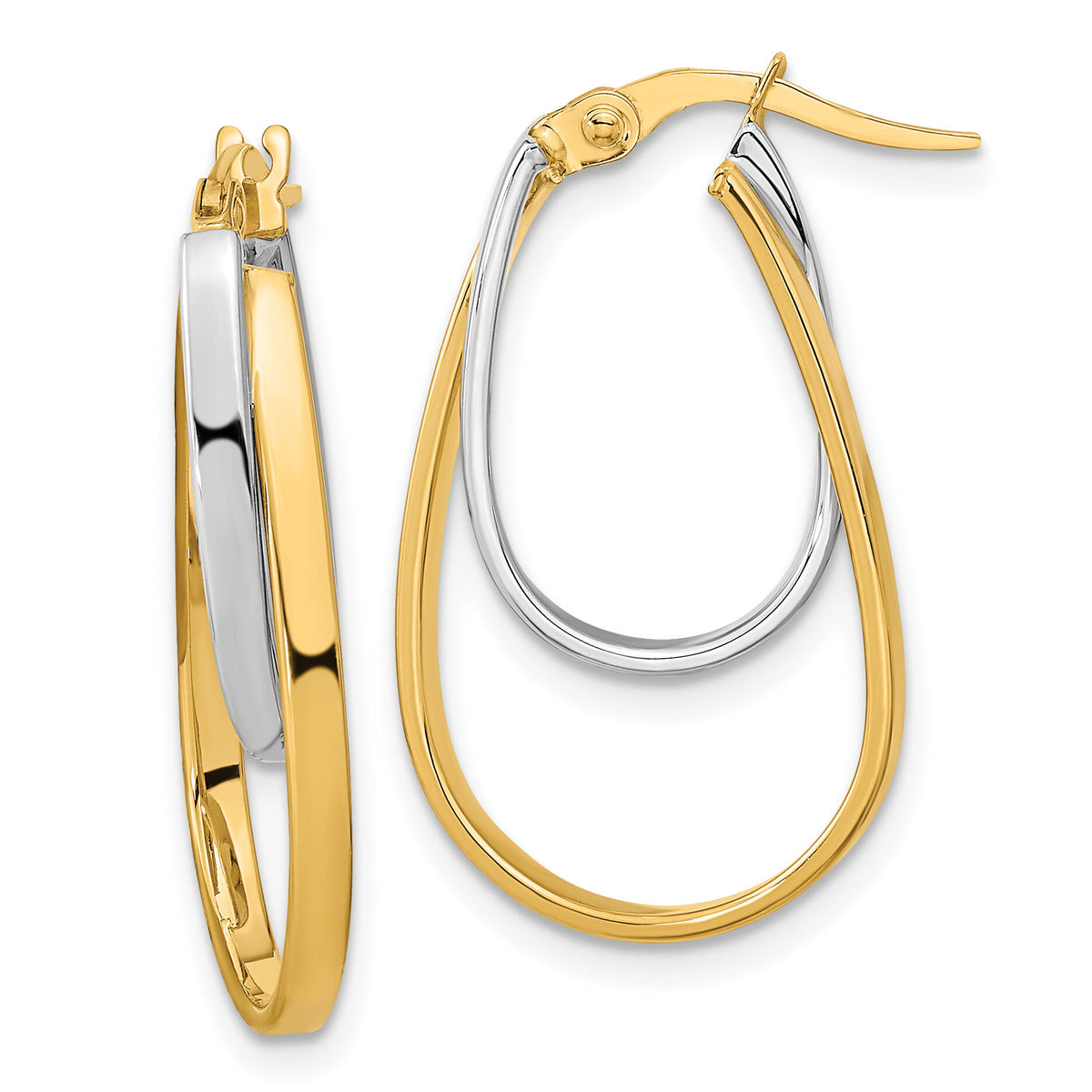 14k Two-tone Polished Double Oval Hoop Earrings-TF1188