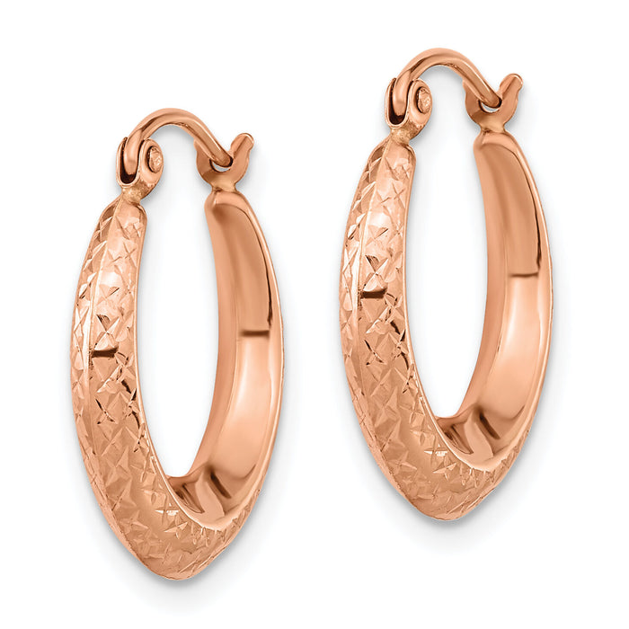 14K Rose Gold Textured Hollow Hoop Earrings-TF1206