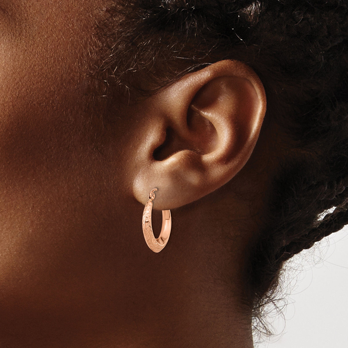 14K Rose Gold Textured Hollow Hoop Earrings-TF1206