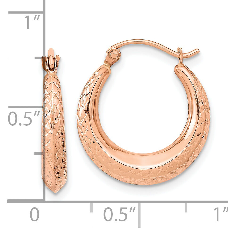 14K Rose Gold Textured Hollow Hoop Earrings-TF1206