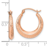 14K Rose Gold Textured Hollow Hoop Earrings-TF1206