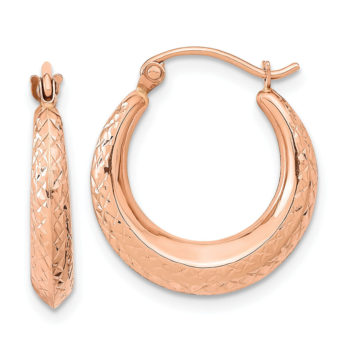 14K Rose Gold Textured Hollow Hoop Earrings-TF1206