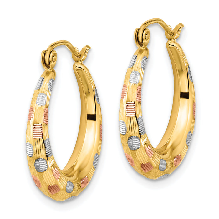 14k White and Rose Rhodium Polished Satin Diamond-cut Hoop Earrings-TF1207