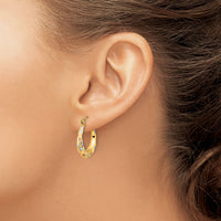 14k White and Rose Rhodium Polished Satin Diamond-cut Hoop Earrings-TF1207