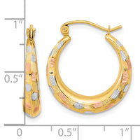 14k White and Rose Rhodium Polished Satin Diamond-cut Hoop Earrings-TF1207