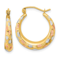 14k White and Rose Rhodium Polished Satin Diamond-cut Hoop Earrings-TF1207