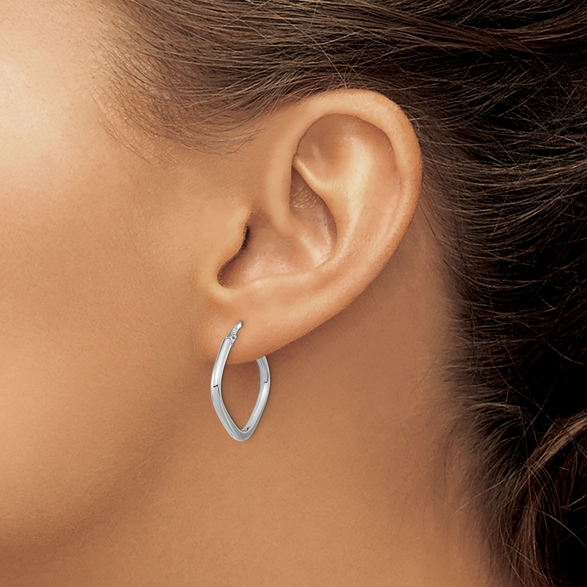 14k White Gold Polished Square Hoops-TF1208W