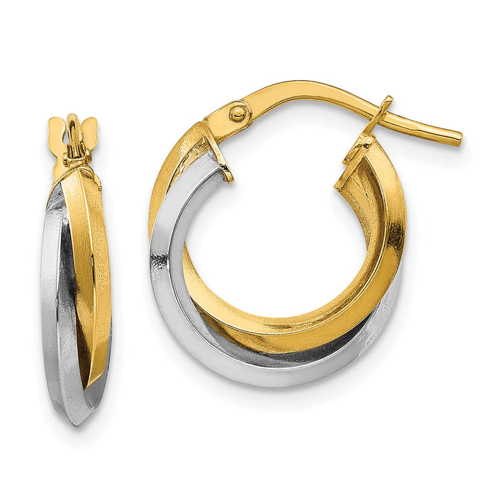 14k Two Tone Polished Double Hoops-TF1216