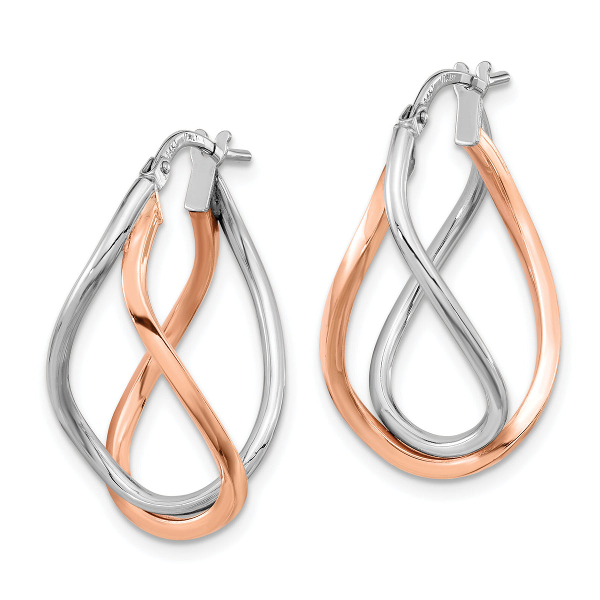 14k Yellow Gold w/White Rhodium and Rose Gold-plated Swirl Hoops-TF1234
