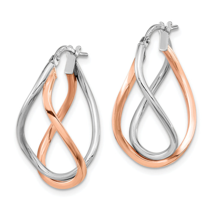 14k Yellow Gold w/White Rhodium and Rose Gold-plated Swirl Hoops-TF1234