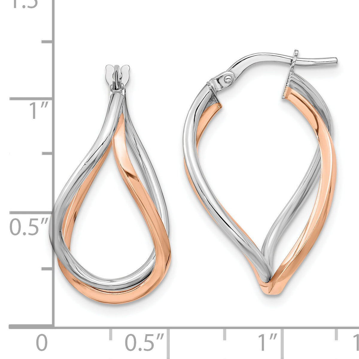 14k Yellow Gold w/White Rhodium and Rose Gold-plated Swirl Hoops-TF1234