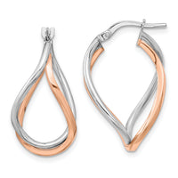 14k Yellow Gold w/White Rhodium and Rose Gold-plated Swirl Hoops-TF1234