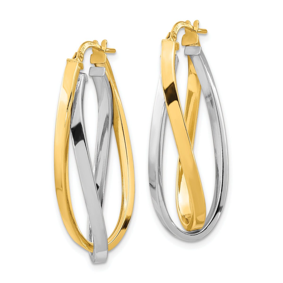 14k Two Tone Polished Oval Double Hoops-TF1236