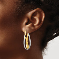 14k Two Tone Polished Oval Double Hoops-TF1236