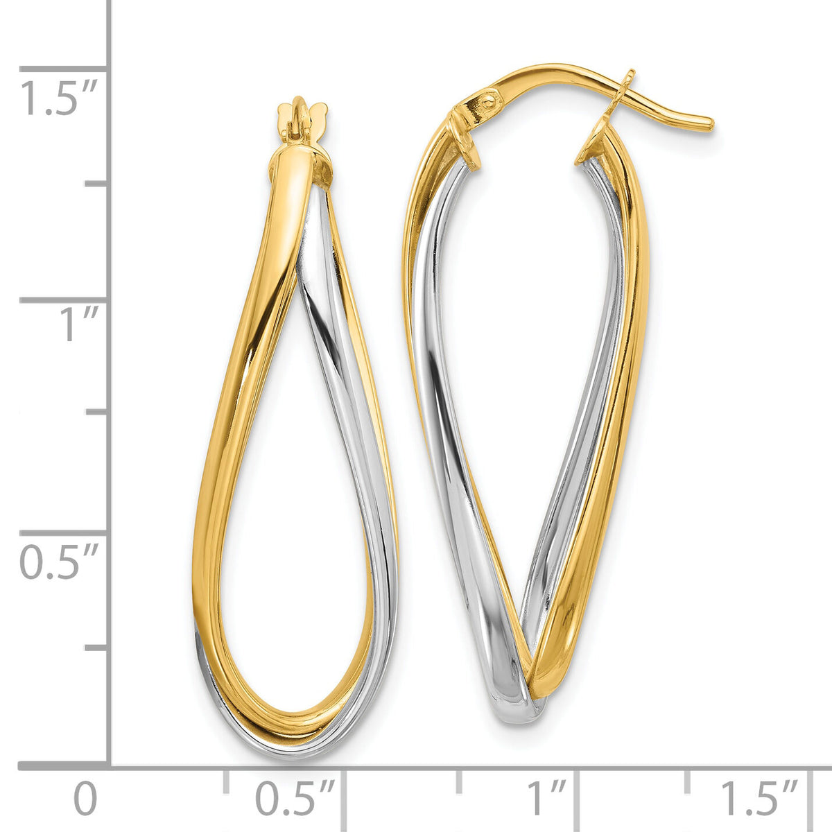 14k Two Tone Polished Oval Double Hoops-TF1236